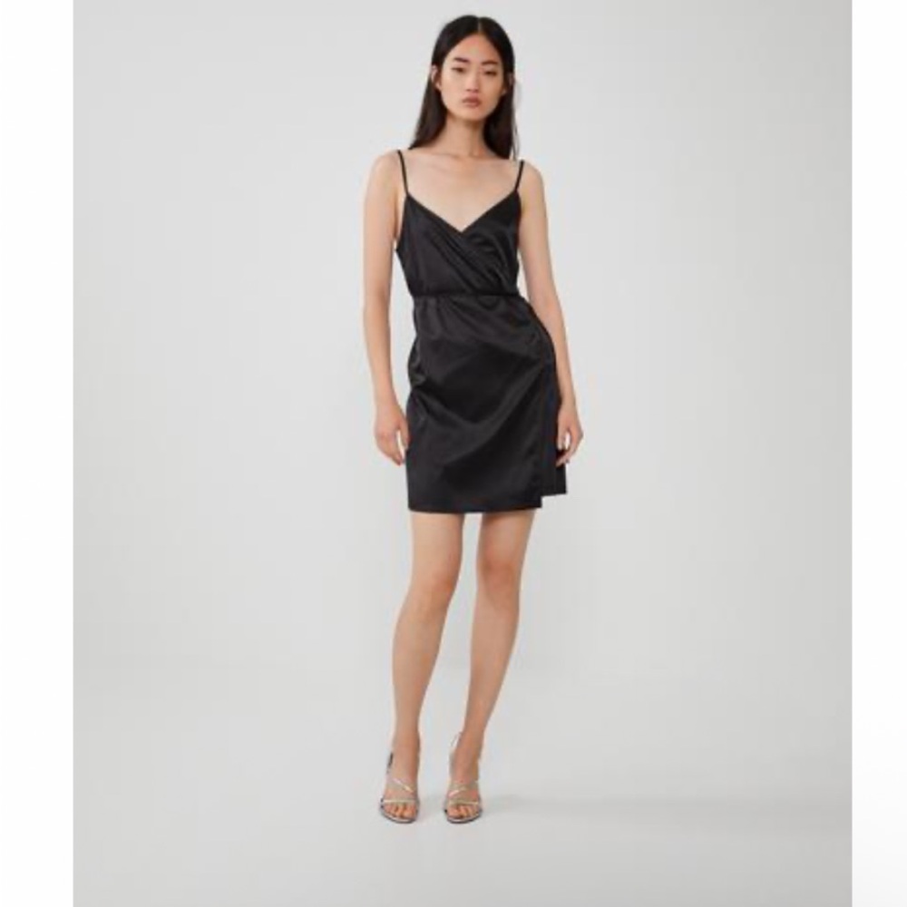 NWT Zara Black Satin Effect Wrap Mini Dress size Medium